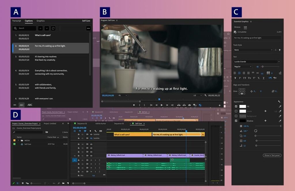 Step 1: Open the caption window and select the "Add Caption" option. A subtitle box will appear in the caption track of your timeline.Step 2: Listen to the audio in your video and manually type the corresponding dialogue into the subtitle box. Continue this process for each section of dialogue in your video.Step 3: Adjust the timing of each subtitle to ensure it appears and disappears at the right moments. Adobe Premiere Pro provides tools for easy timing adjustments.Step 4: Customize the style of each subtitle individually or apply a consistent style to all manually added subtitles.