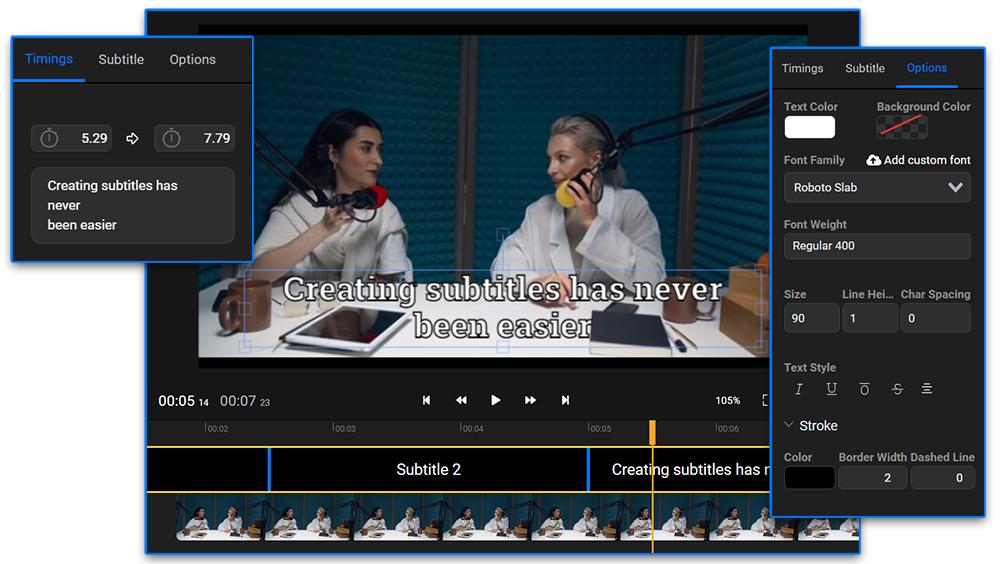 Flixer is an effortless subtitle generator tool which makes adding captions to your videos as simple as a click. The platform offers a multitude of impressive features, allowing users to customize their subtitles to perfection.Flixier also supports file formats, including MPEG, MP4, MOV, and AVI. As a result, users can directly add captions to their video files without the need for any format conversions, streamlining the workflow.Beyond its auto subtitle generation capability, Flixier's intuitive interface empowers users to perform powerful video editing.