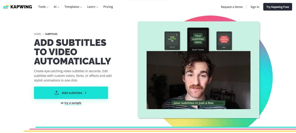 Kapwing is a versatile online video editing tool that includes a subtitle feature. It's easy to use and offers various formatting options, making it a great choice for content creators looking to improve accessibility and engagement.